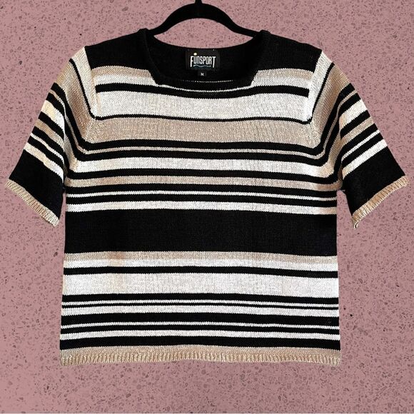 90s vintage short sleeve knit striped sweater - Picture 1 of 4